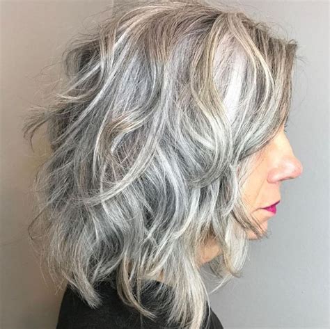 Medium Layered Gray Hairstyle Medium Length Hair Styles Womens Haircuts Long Gray Hair