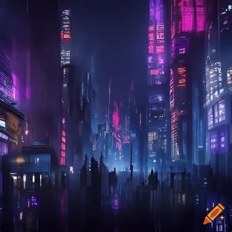 Cyberpunk Cityscape With Rainy Weather And A Figure Resembling Darth