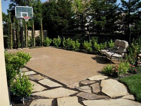 Paver Court With Flagstone Border Basketball Court Backyard Backyard Basketball Backyard