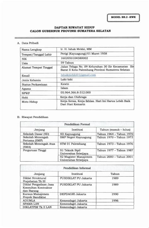 PDF DAFTAR RIWAYAT HIDUP CALON GUBERNUR PROVINSI Sumsel Kpu Go Id V1