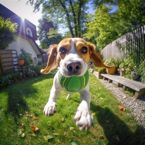 Un Perro Corre Con Una Pelota En La Boca Foto Premium