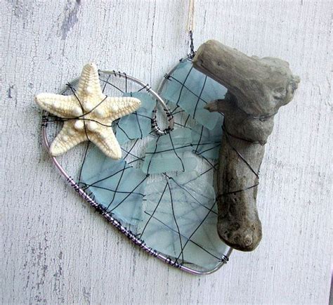 Sky Blue Seaglass And Starfish Heart Suncatcher Etsy Starfish Sea