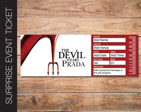 Printable DEVIL Wears PRADA Broadway Surprise Ticket Editable Musical