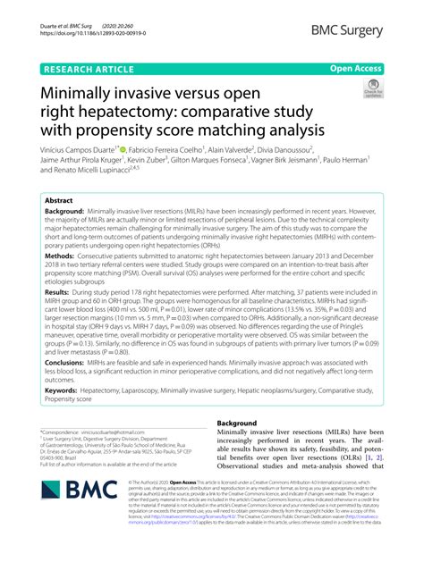 Pdf Minimally Invasive Versus Open Right Hepatectomy Comparative