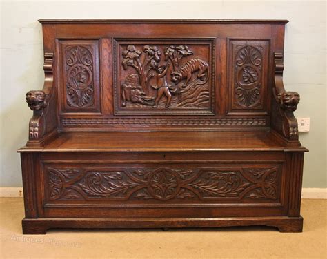 Antique Carved Oak Settle Monks Bench As A Antiques Atlas