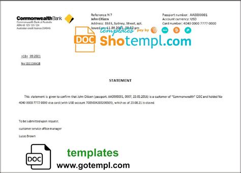 Australia Commonwealth Bank Account Closure Reference Letter Template