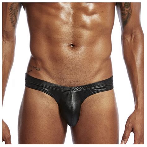 Uocefik Plus Size Thongs Stretch Solid Color Leather Sexy Mens Briefs