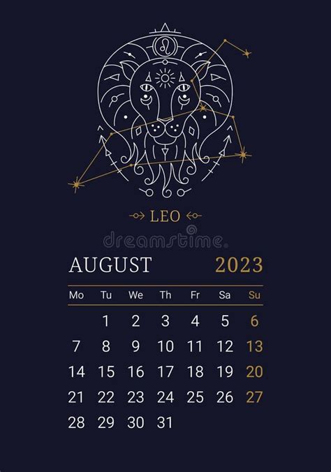 2023 Astrology Wall Monthly Calendar With Leo Zodiac Sign Stock Vector