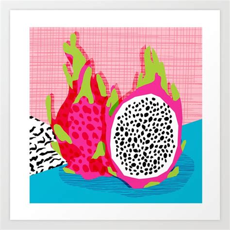 Hard Core Memphis Throwback Retro Neon Tropical Fruit Dragonfruit