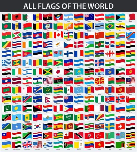 All flags of the world in alphabetical order. Waving style stock ...