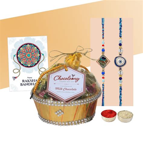 Chocoloony 20 Pcs Milk Chocolates T And 2 Designer Rakhi Hamper With