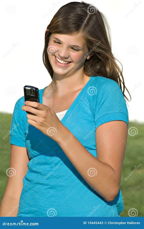 Pretty Teenage Girl Reading Text Message Stock Image - Image of blue ...