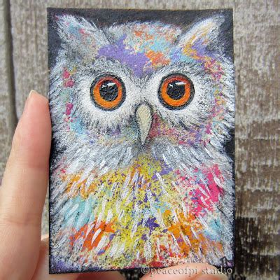 Peaceofpi Studio Fantasy Owl Miniature Aceo Bird Painting