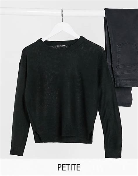 Brave Soul Petite Grunge Crew Neck Jumper In Black Asos