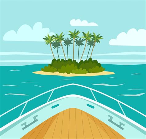 Premium Vector The Boat Approaches A Tropical Island In The Sea