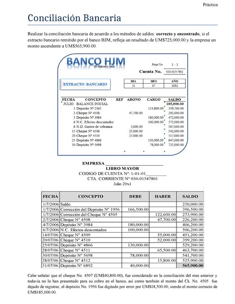 Práctica Sobre La Conciliación Bancaria Conciliación Bancaria