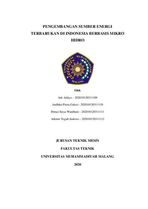 Pdf Pengembangan Sumber Energi Terbarukan Di Indonesia Berbasis Mikro