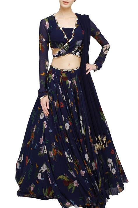 Navy Blue Lehenga Set Choli Dress Lehnga Designs Indian Designer