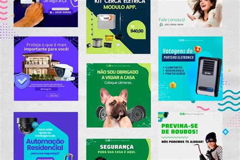 Kit de Social Media Posts Prontos para Segurança Eletrônica no Canva