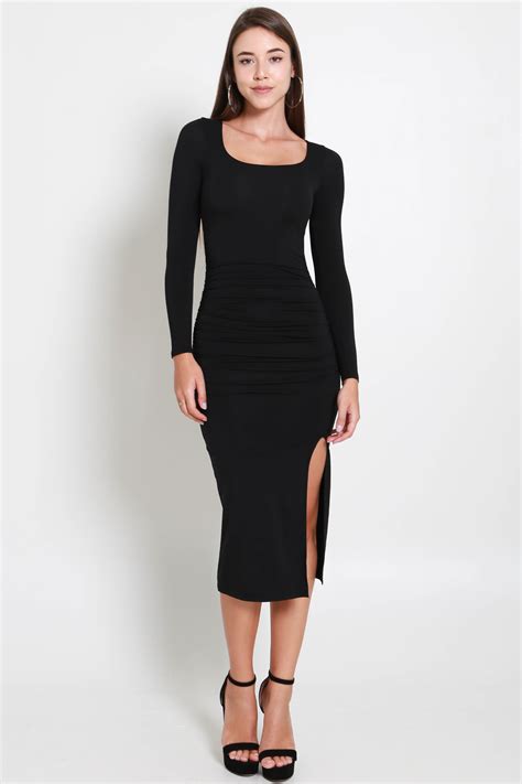 Leith Scoop Neck Long Sleeve Dress Black Carrislabelle