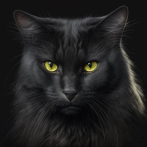 Premium Photo | Black cat on black background with bright yellow eyes