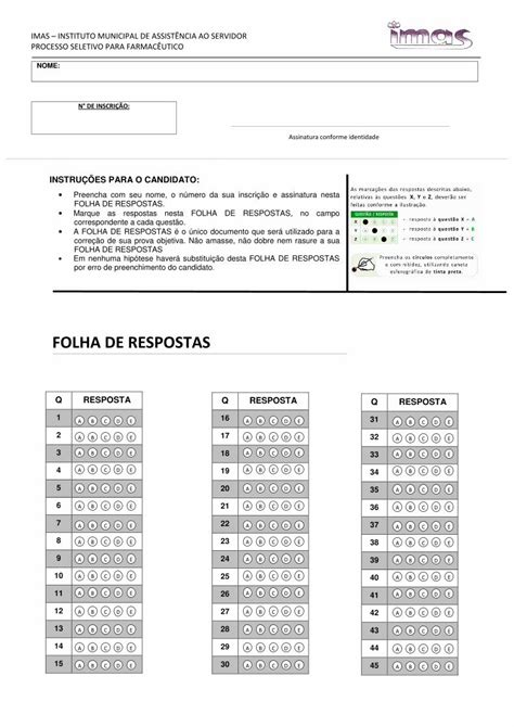 PDF FOLHA DE RESPOSTAS Imasvicosa Br FOLHA DE RESPOSTAS