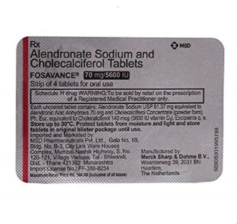 Fosavance 70mg Alendronic Sodium And Cholecalciferol Tablets At Rs 629