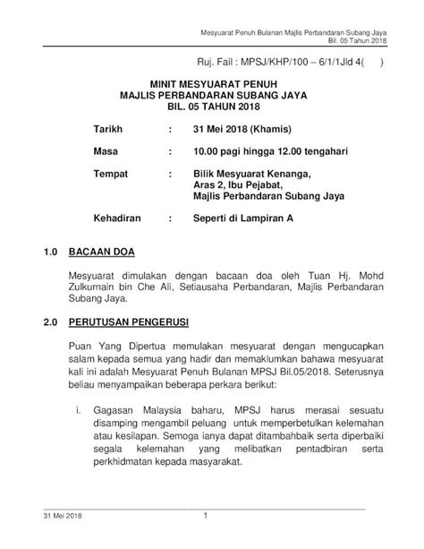 Pdf Minit Mesyuarat Penuh Majlis Perbandaran Subang Mesyuarat Penuh