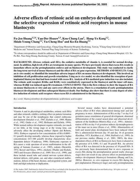 (PDF) Adverse effects of retinoic acid on embryo development and the ...