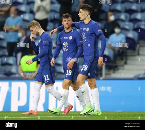 Porto Portugal 29th May 2021 Mason Mount Celebrates With Scorer Kai