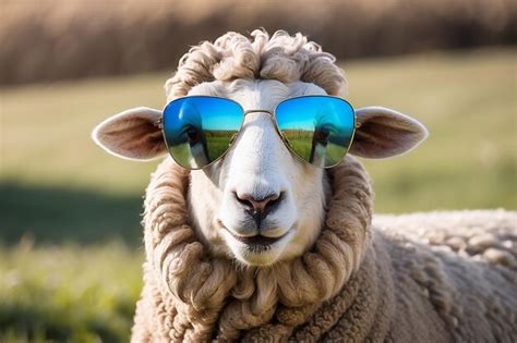 Portrait Of Sheep With Cool Sunglasses Premium Ai Generated Image