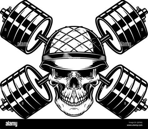 Soldier Skull With Crossed Barbells Design Element For Logo Label