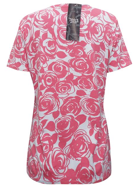 Text Text Sketched Rose Print Jersey T Shirt Top Size 14