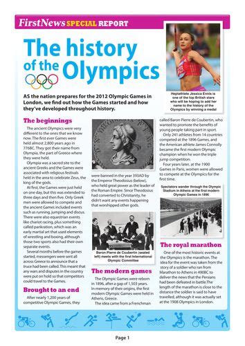 History Of The Olympics Special Report And Quiz Teaching Resources