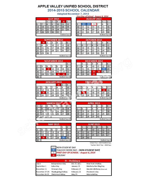 2014 - 2015 School Calendar - English – Sycamore Rocks Elementary ...