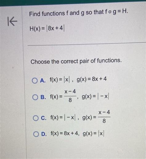 Solved Find Functions F And G So That F∘gh Hx∣8x4∣