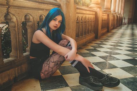 Wallpaper Dyed Hair Sitting Women Model Ruben Cid 500px Long