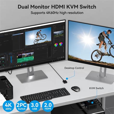 Hdmi Kvm Switch Dual Monitor 2 Port 4k60hz 2 Monitors 2