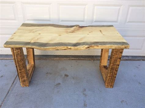 Colorado Beetle Kill Pine 55x30 Desktable With Live Edge And Reclaimed Farm House Beam Base