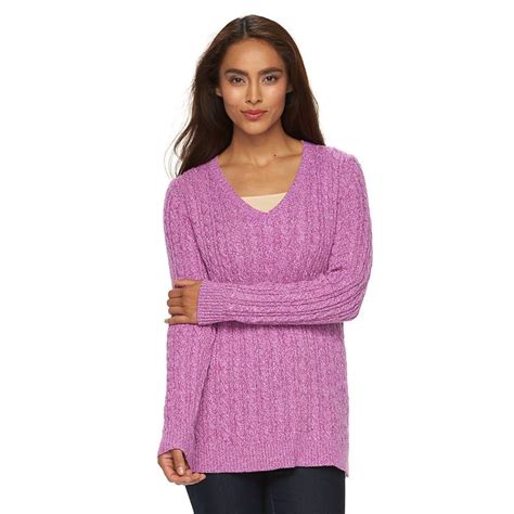 Women S Croft Barrow V Neck Cable Knit Sweater Knitting Summer