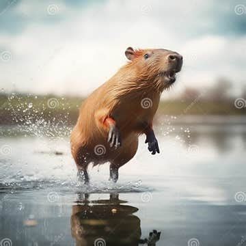 Happy Capybara Running on Water. AI Generative Illustration Stock ...