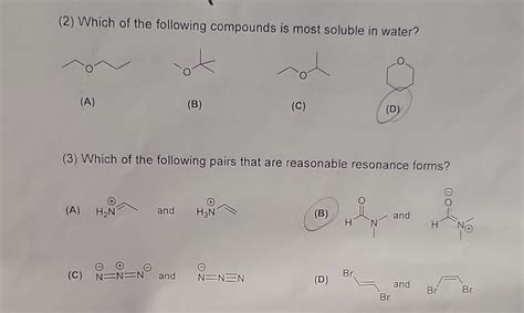 Solved Which Of The Following Compounds Is Most Soluble Chegg