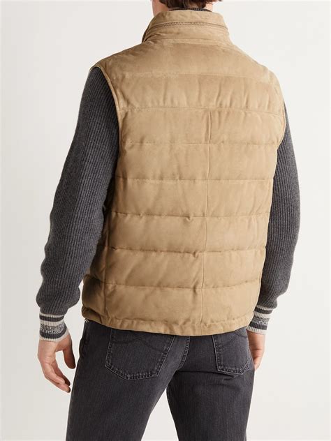 Brunello Cucinelli Quilted Suede Hooded Down Gilet Brown Brunello