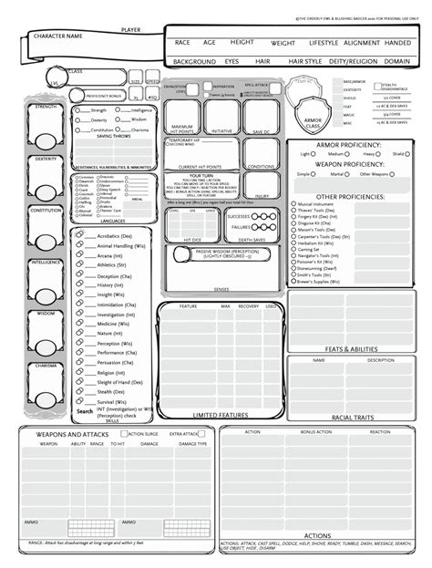 Dandd Full Character Sheet Printable Fillable Pdf Dungeons And Dragons 5e