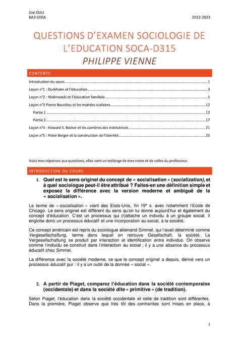 Réponses aux questions Examen BA3 SOCA 2022 QUESTIONS DEXAMEN