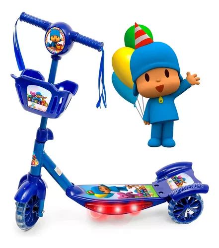 Patinete Infantil Pocoyo Musical Cesta Luzes 3 Rodas Frete grátis