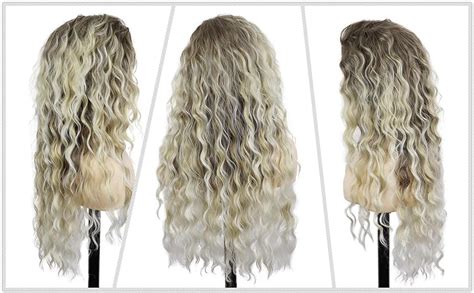 Gnimegil Ash Blonde Long Wavy Curly Wigs For White Women Fluffy Wave