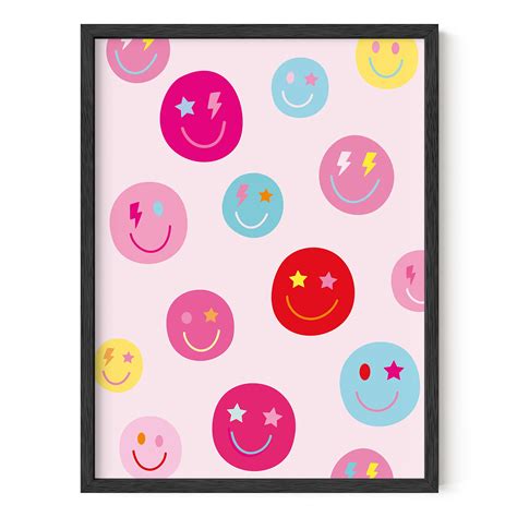 Amazon.com: HAUS AND HUES Smiley Face Poster - Preppy Wall Art Pink Posters For Room Aesthetic ...