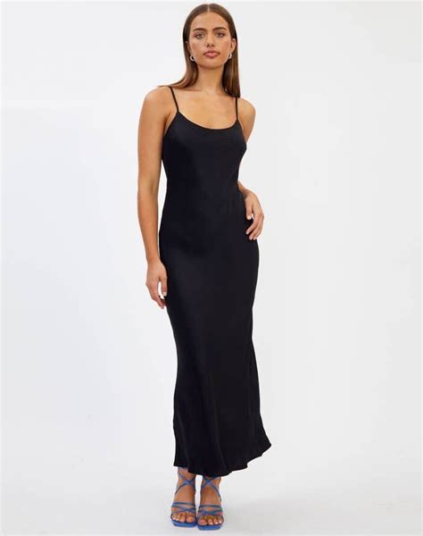 Glassons Satin Slip Midi Dress Black Women S Fashion Dresses Sets