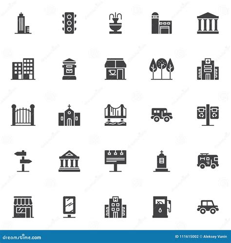 Iconos Del Vector De Los Edificios De La Ciudad Fijados Ilustración Del Vector Ilustración De